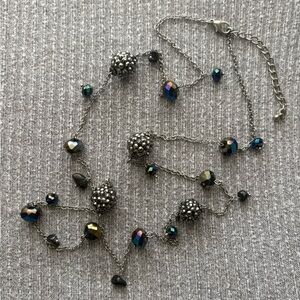 Vintage silver tone adjustable chain necklace w disco ball & iridescent beads